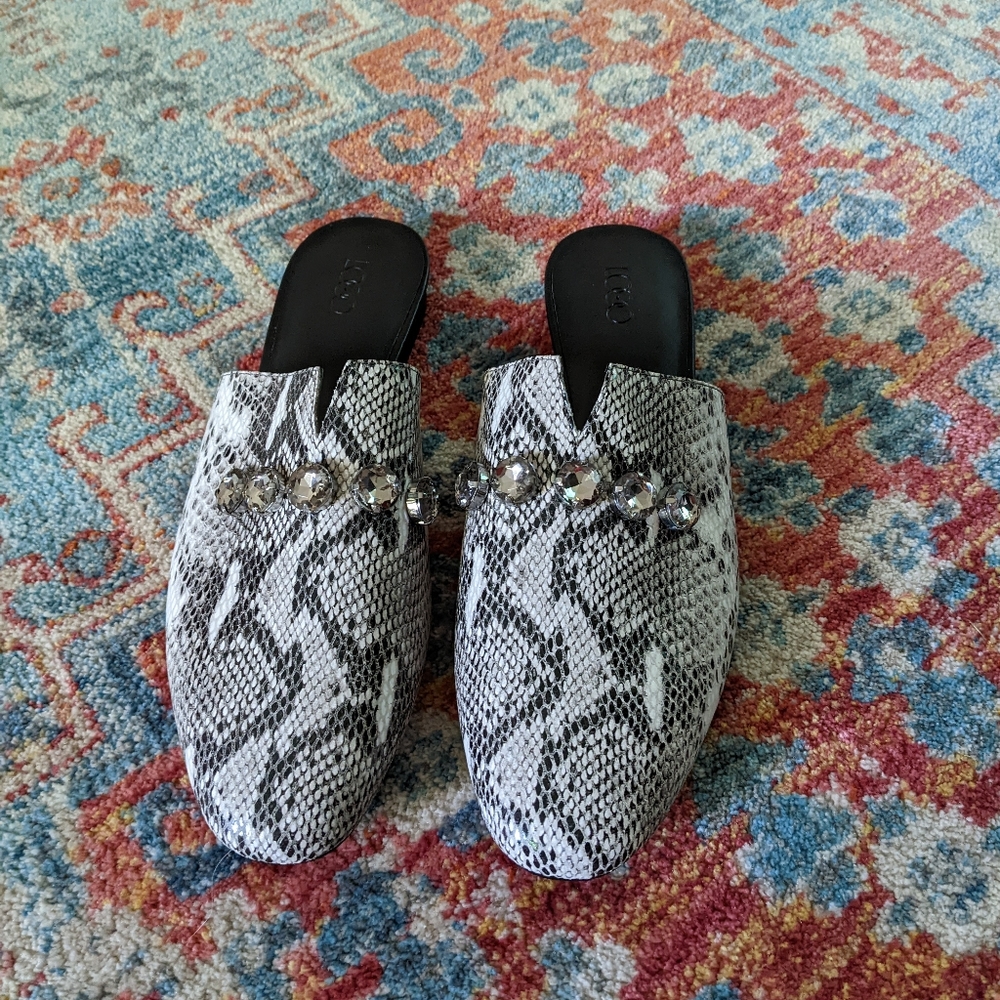 Logo By Lori Goldstein Jackie Mule Slides Python Crystal Embellished Women's 7M